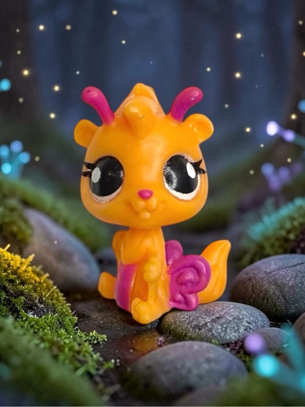 littlest pet shop # 2798 orange & pink fairy squirrel with pink wings